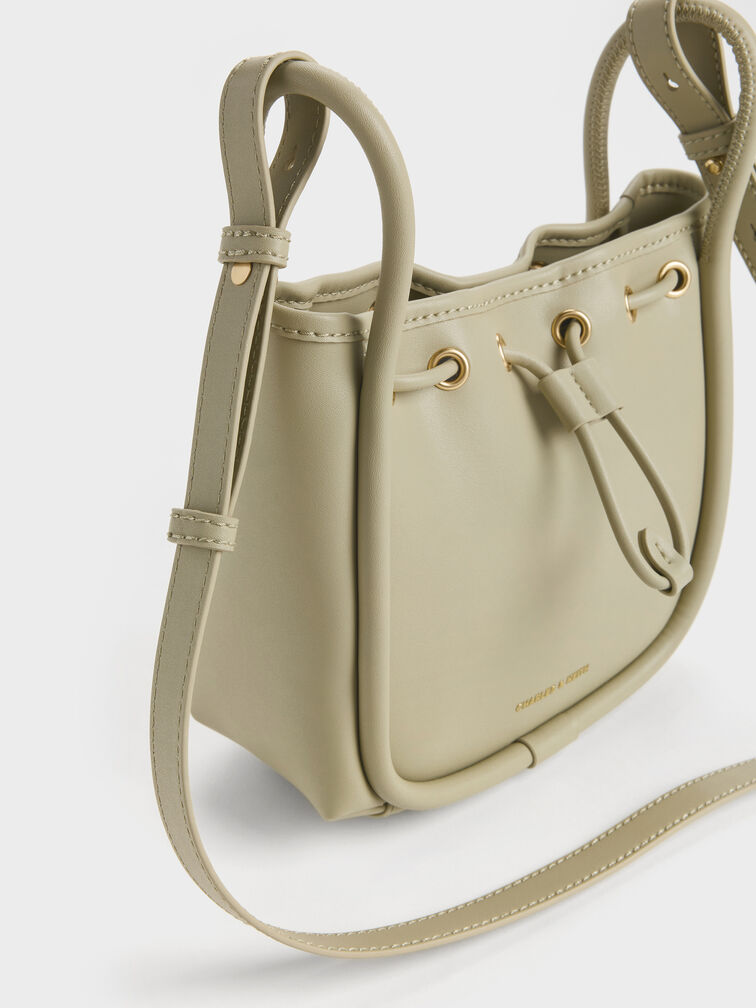 حقيبة باكيت ليلا بتصميم أنبوبي, زيتوني فاتح, hi-res