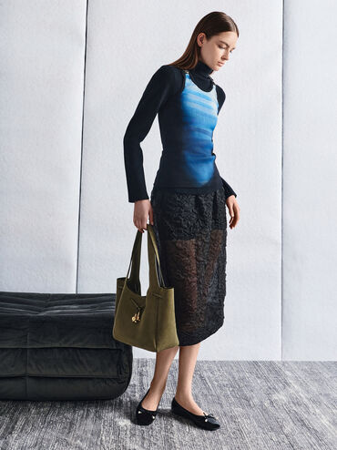 Mila Metallic-Knot Tote Bag, Deep Olive, hi-res