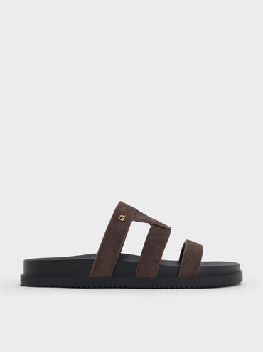 Petina Suede Flatform Sandals, Dark Brown Textured, hi-res