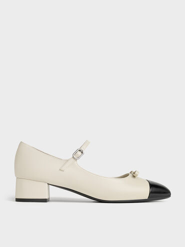 Bow Cap-Toe Mary Jane Pumps, Chalk, hi-res