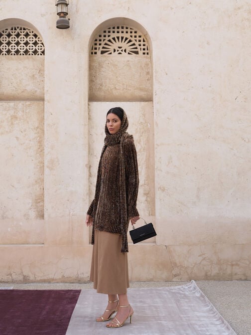 محفظة كريستين بسلسلة وتصميم لامع, أسود كلاسيكي, hi-res