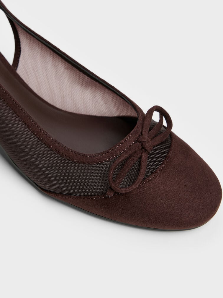 Mulligan Mesh Bow Slingback Pumps, Dark Brown Textured, hi-res