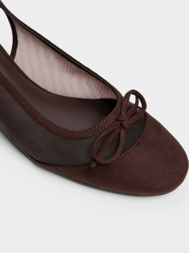 Mulligan Mesh Bow Slingback Pumps, Dark Brown Textured, hi-res