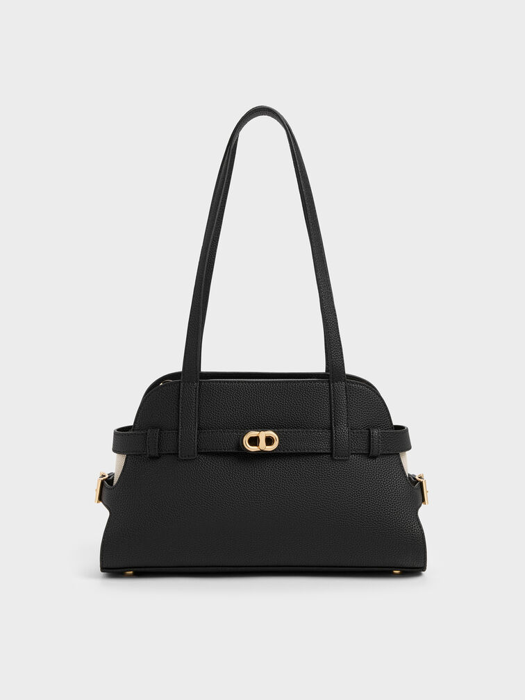 Aubrielle Belted Shoulder Bag, Black, hi-res