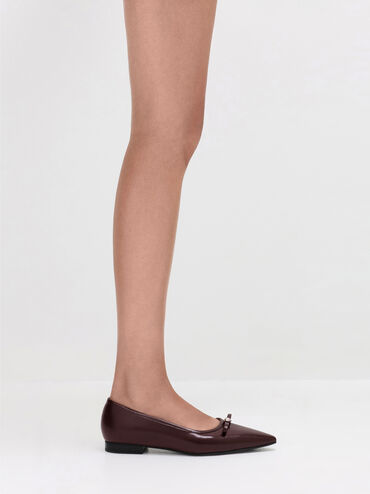 Bow Pointed Ballet Flats, Maroon, hi-res