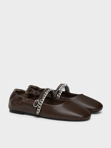 Georgie Chain Mary Jane Flats, Dark Brown, hi-res