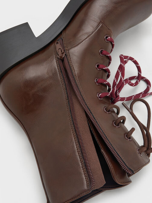 بوت لوغان برباط مزدوج منتصف الساق ستايل كومبات, بني داكن, hi-res