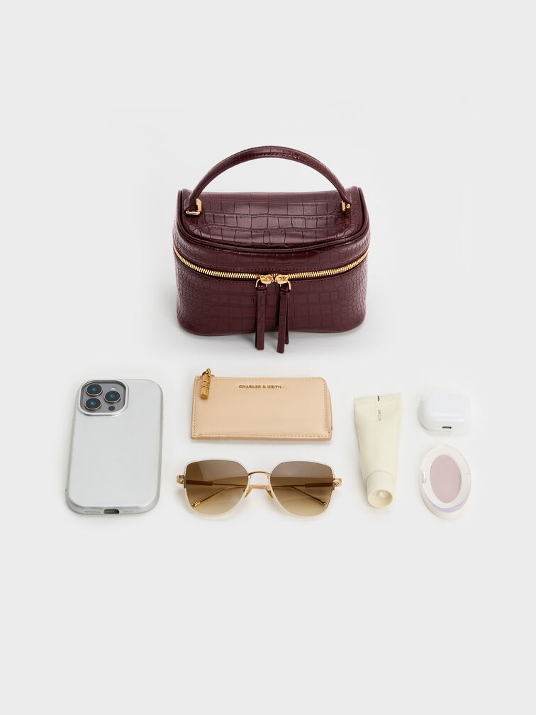 Pansy Croc-Effect Vanity Bag, Wineberry Red, hi-res