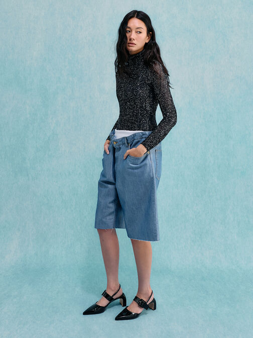 أحذية بكعب عالٍ مدبب مزين بإبزيم حاصل على براءة اختراع, أسود براق, hi-res