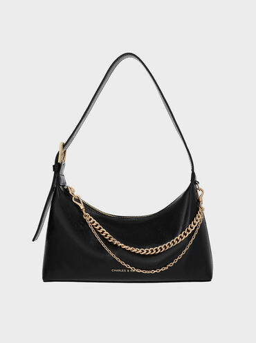 Atwood Chain-Embellished Shoulder Bag, Black, hi-res