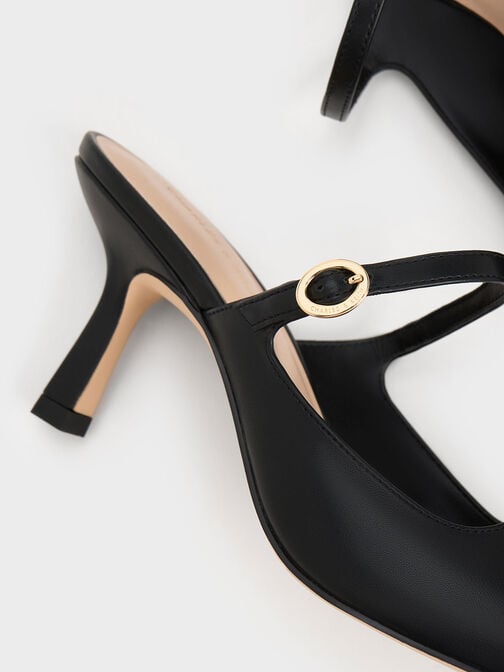 حذاء مفتوح من الخلف بحزام بمشبك, أسود, hi-res