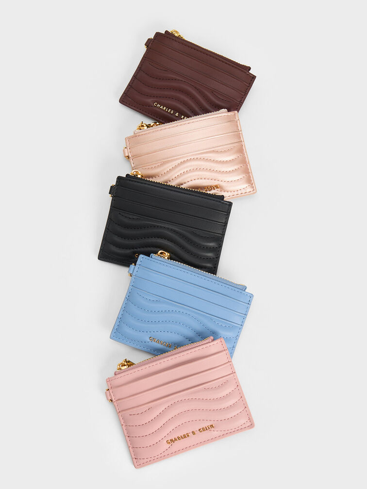 محفظة أوبريل بسحاب مع درزات زخرفية, شوكولاتي داكن, hi-res