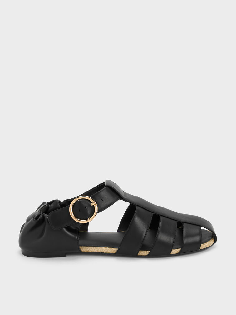 Caged Flat Espadrilles, Black, hi-res