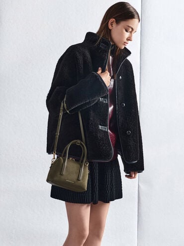 حقيبة بولينغ دينا من الجلد السويدي الصناعي المعاد تدويره, زيتي غامق, hi-res