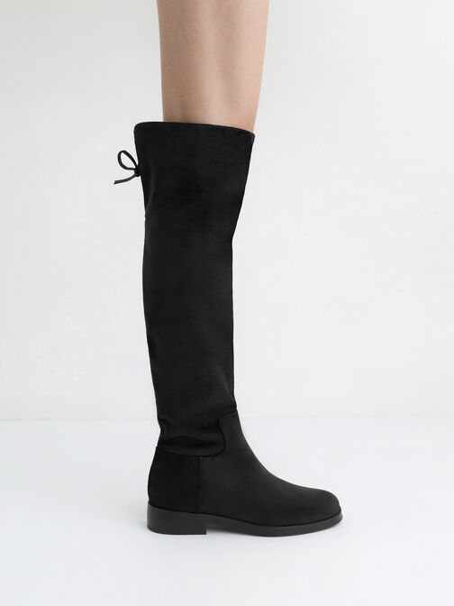 Louisa Faux Suede Fold-Over Thigh-High Boots, Black Textured, hi-res