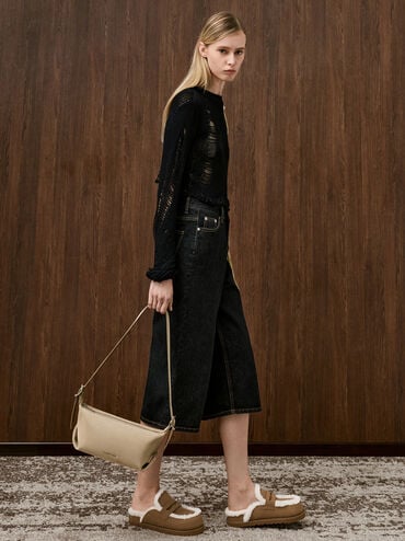 حذاء بلاتفورم بفرو معاد التدوير, بني, hi-res