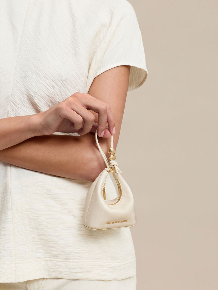 Micro Augustine Eel-Effect Chain-Handle Bag, Cream, hi-res