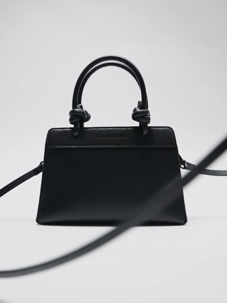 Sabine Knotted-Handle Trapeze Tote Bag, Jet Black, hi-res