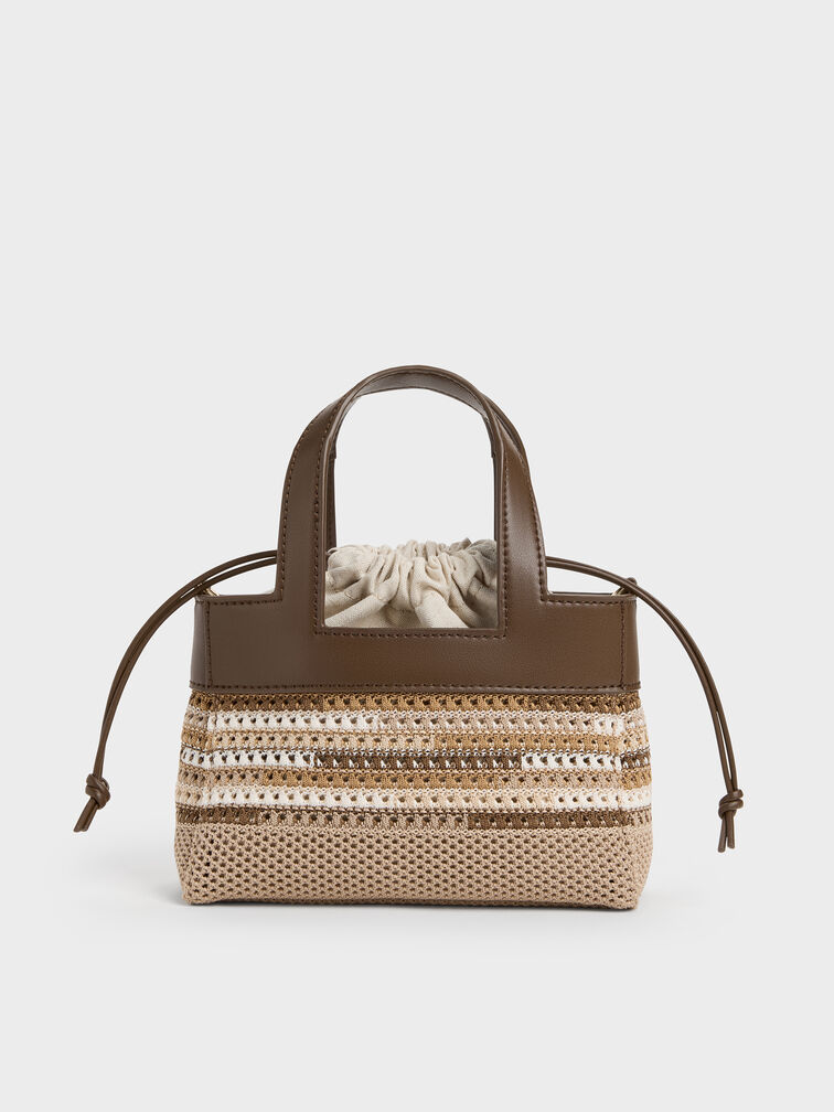 Girls' Ida Multi-Stripe Knitted Mini Bag, Multi Brown, hi-res
