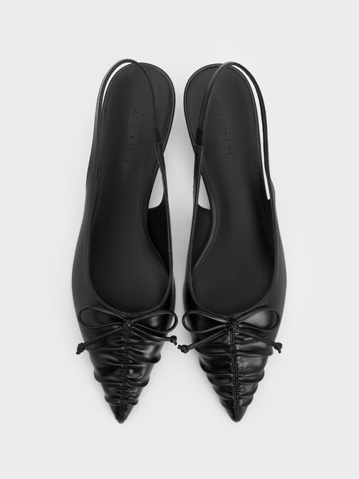 حذاء بكعب صغير مفتوح من الخلف مزين بفيونكة مكشكشة, أسود, hi-res