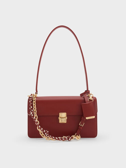 حقيبة كتف من سلسلة حبل أسيلين, برغندي, hi-res