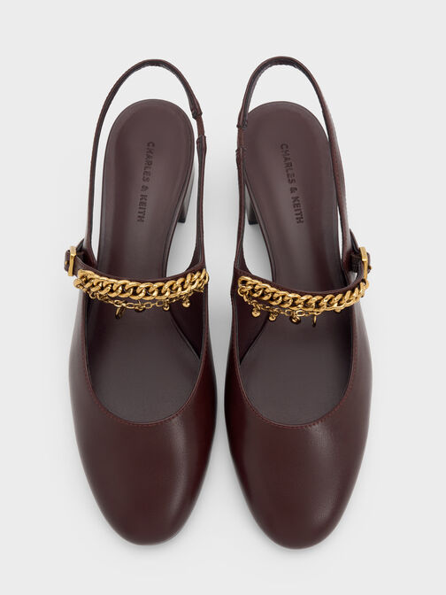 Double-Chain Charm Mary Jane Slingback Pumps, Burgundy, hi-res