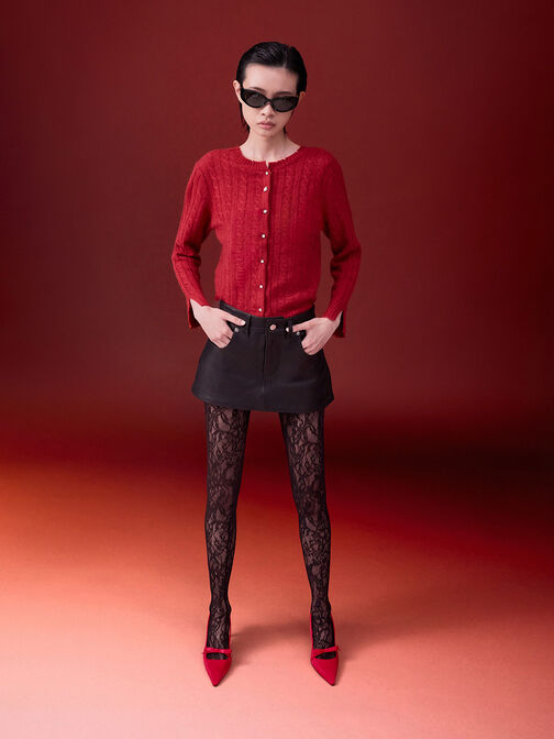 حذاء بامبس سلينجباك بمقدمة مدببة وفيونكة ساتان, أحمر, hi-res