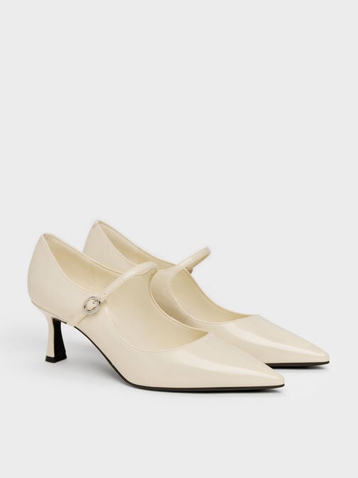 Pointed Mary Jane Pumps, Beige, hi-res