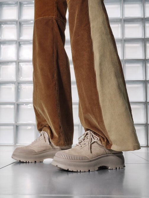 Darra Faux Suede Ridged-Sole Platform Sneakers, Beige, hi-res