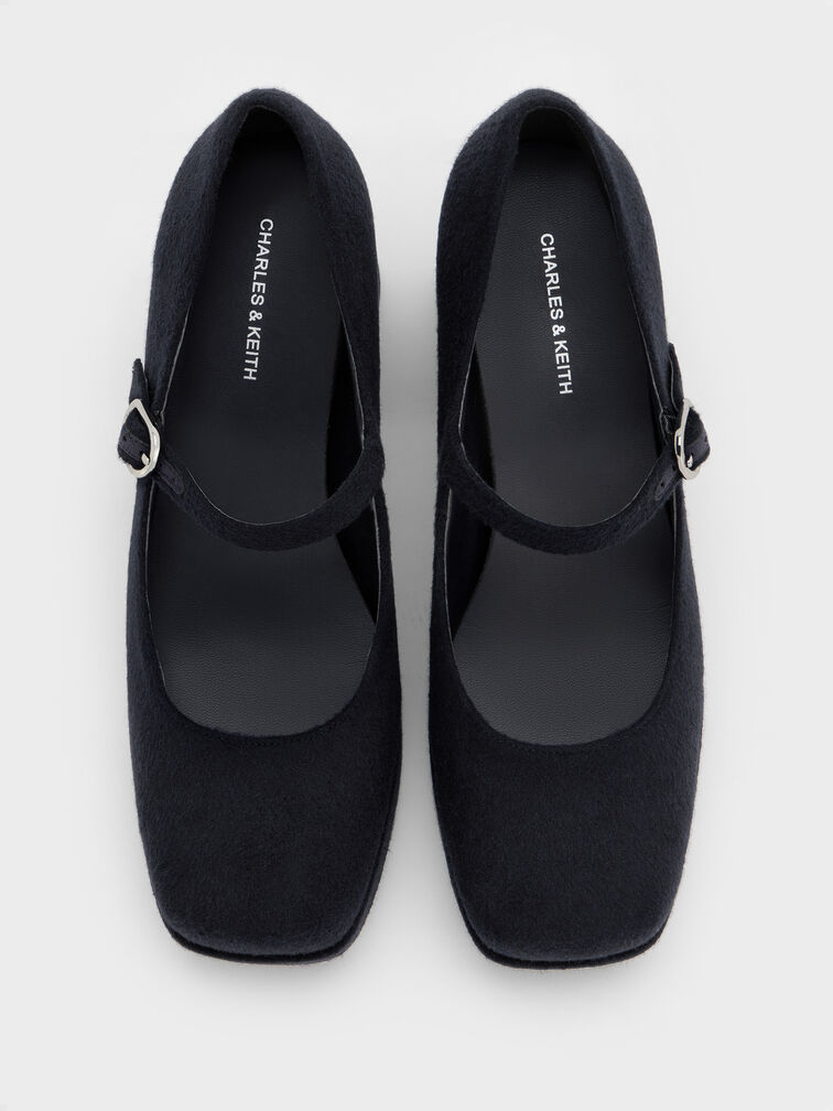 Felt Platform Mary Jane Pumps, Dark Blue, hi-res