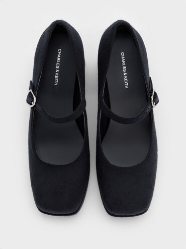 Felt Platform Mary Jane Pumps, Dark Blue, hi-res