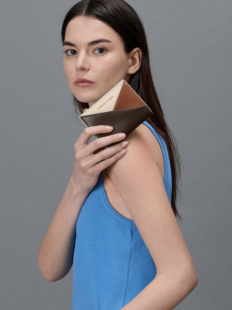 محفظة صغيرة هندسية بألوان متداخلة من ميدوري, متعدد البني, hi-res