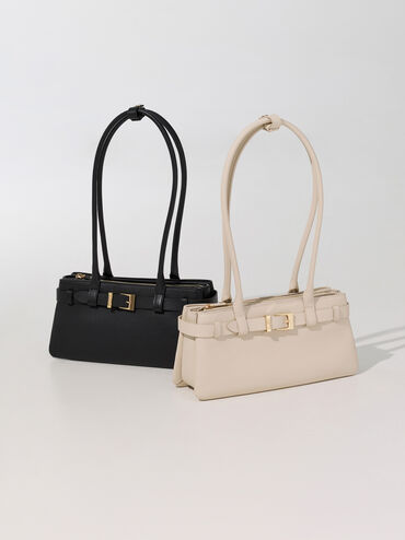 Jody Genuine Leather Belted Shoulder Bag, Black, hi-res