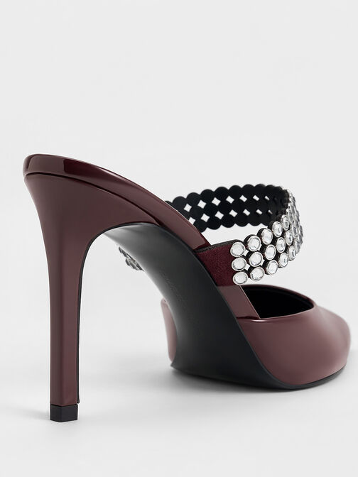 Patent Crystal-Embellished Heeled Mules, Burgundy, hi-res