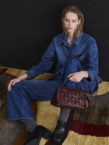 شنطة يد إيفيت منسوجة, أحمر توتي فاخر, hi-res