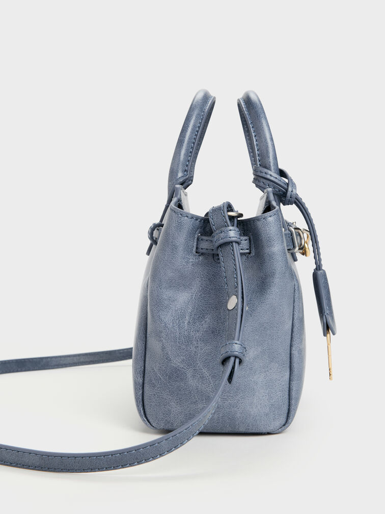 Mini Delfina Belted Tote Bag, Distressed Midnight Blue, hi-res