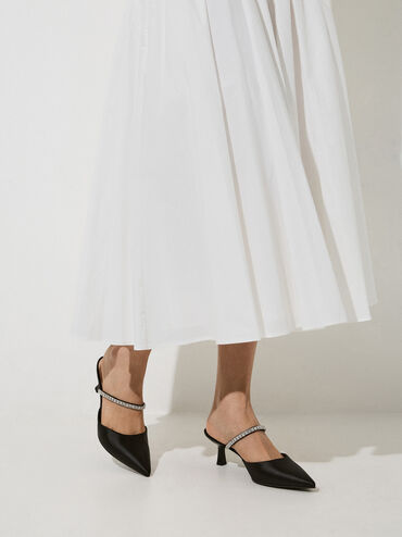 حذاء ميول أمبروزيا من الساتان بمقدمة مدببة وتصميم مرصع بالأحجار, أسود 2, hi-res