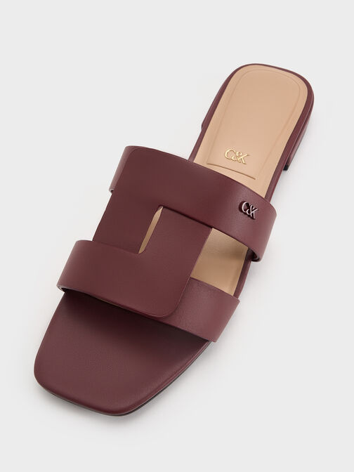 Petina Leather Slide Sandals, Burgundy, hi-res