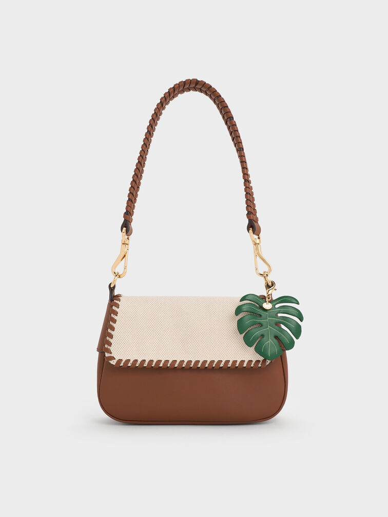 حقيبة كتف بلوم من القماش مضفرة, رمادي مائل للبني كانفاس, hi-res