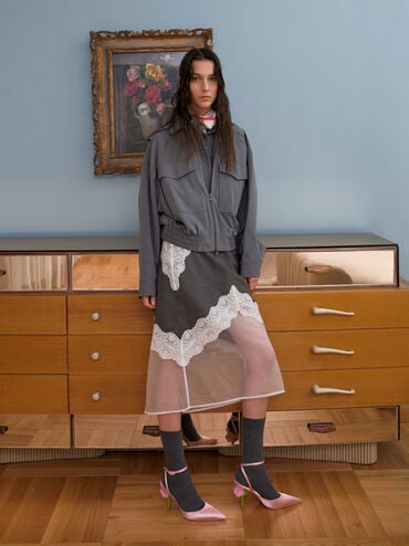 حذاء بكعب مدبب مزين بالزهور وحزام للكاحل, وردي, hi-res