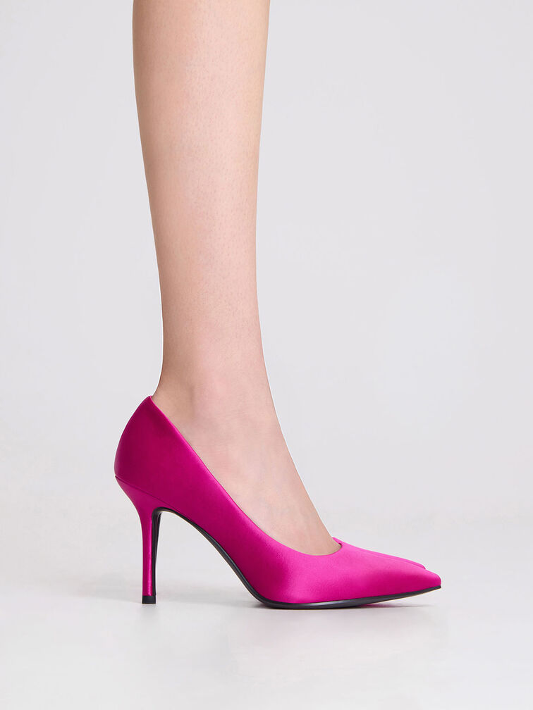 Emmy Recycled Polyester Stiletto Heel Pumps, Fuchsia, hi-res