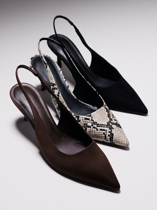 كعب ساتان كايا بحزام خلفي ومقدمة مدببة, بني محبّب غامق, hi-res