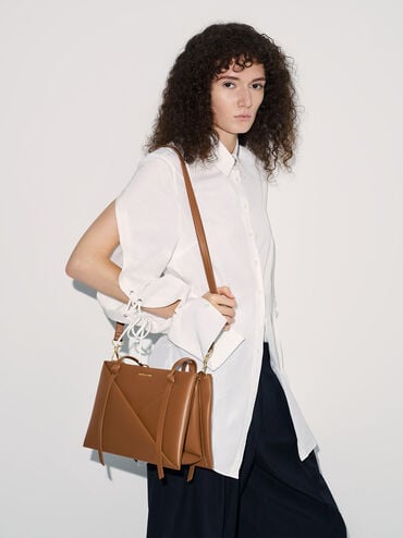 حقيبة توت باج ميدوري بتصميم هندسي, تان, hi-res