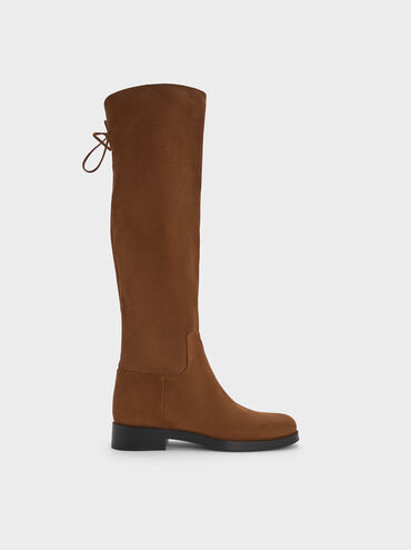 Louisa Faux Suede Fold-Over Thigh-High Boots, Brown, hi-res