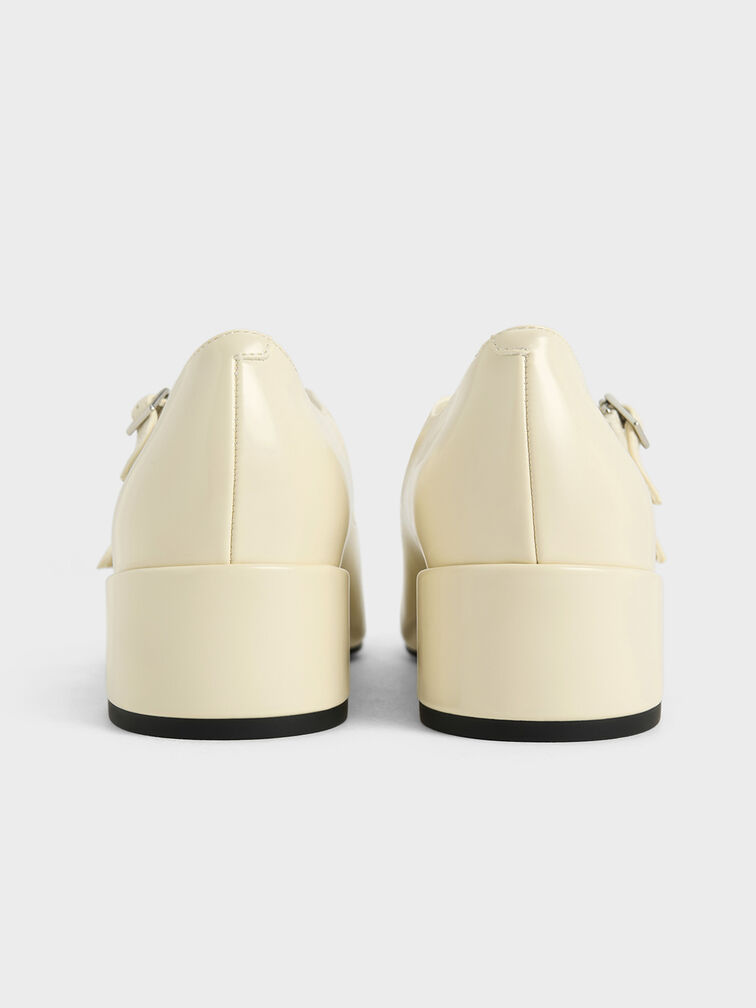 حذاء ماري جين لامع بكعب عريض وحزام متقاطع, أبيض طباشيري, hi-res