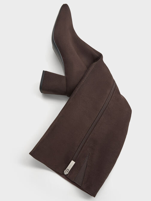 بوت شمواه صناعي بطول الركبة ومقدمة مربعة, بني محبّب غامق, hi-res