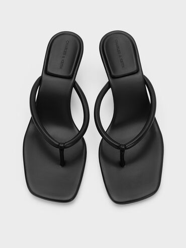 Kitten-Heel Thong Sandals, Black, hi-res