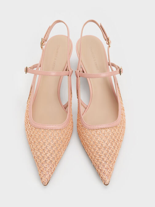 Raffia Sculptural-Heel Slingback Pumps, Pink, hi-res