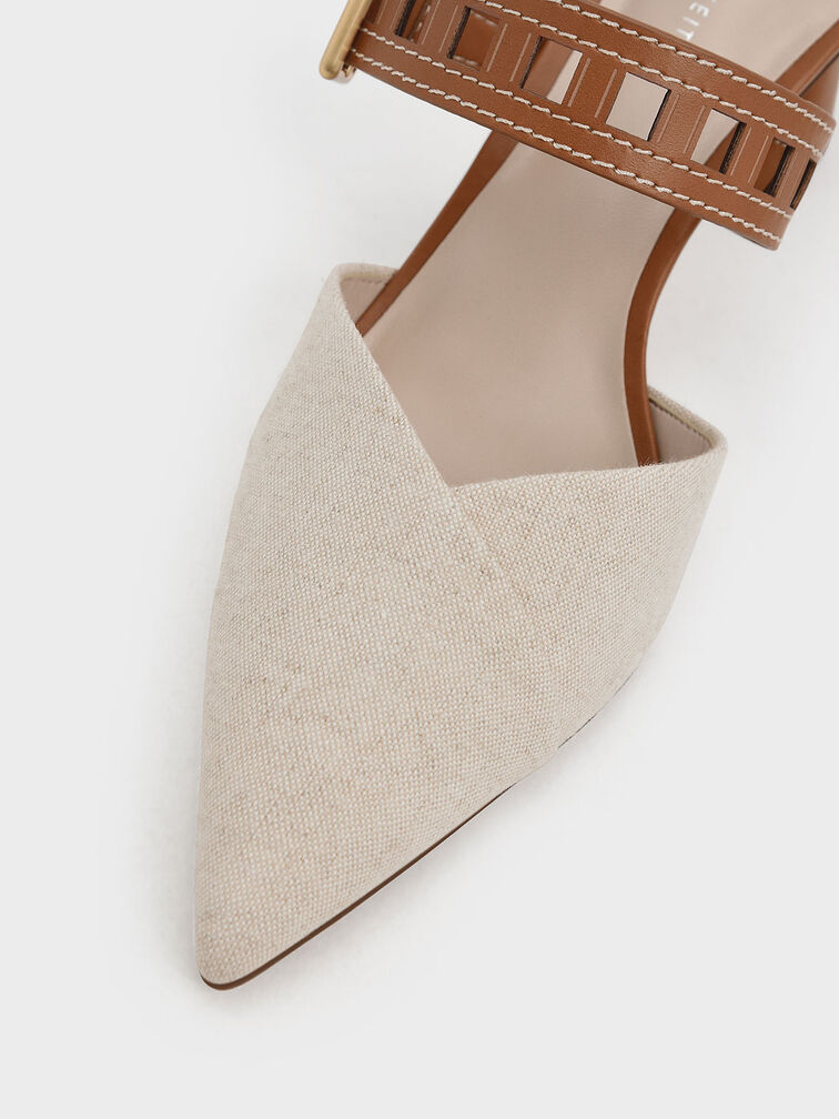 Sepphe Cut-Out Strap Heeled Mule Pumps, Caramel, hi-res