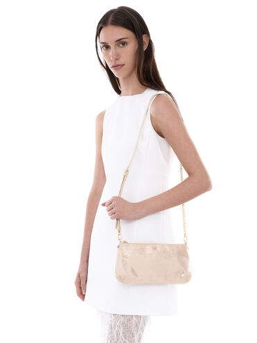 Sequin Mesh & Leather Shoulder Bag, Champagne Nude, hi-res